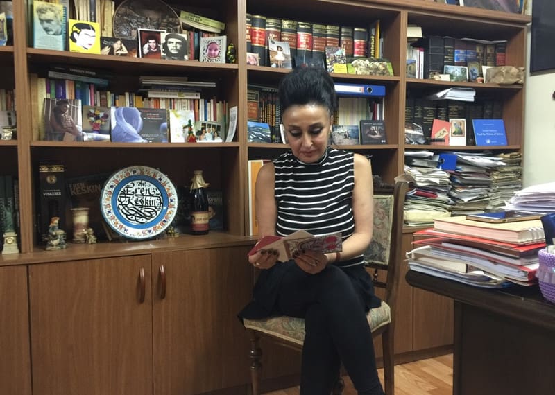 Eren Keskin sits in her office in Istanbul and reads messages of solidarity sent by Amnesty members and supporters from her office in Istanbul.